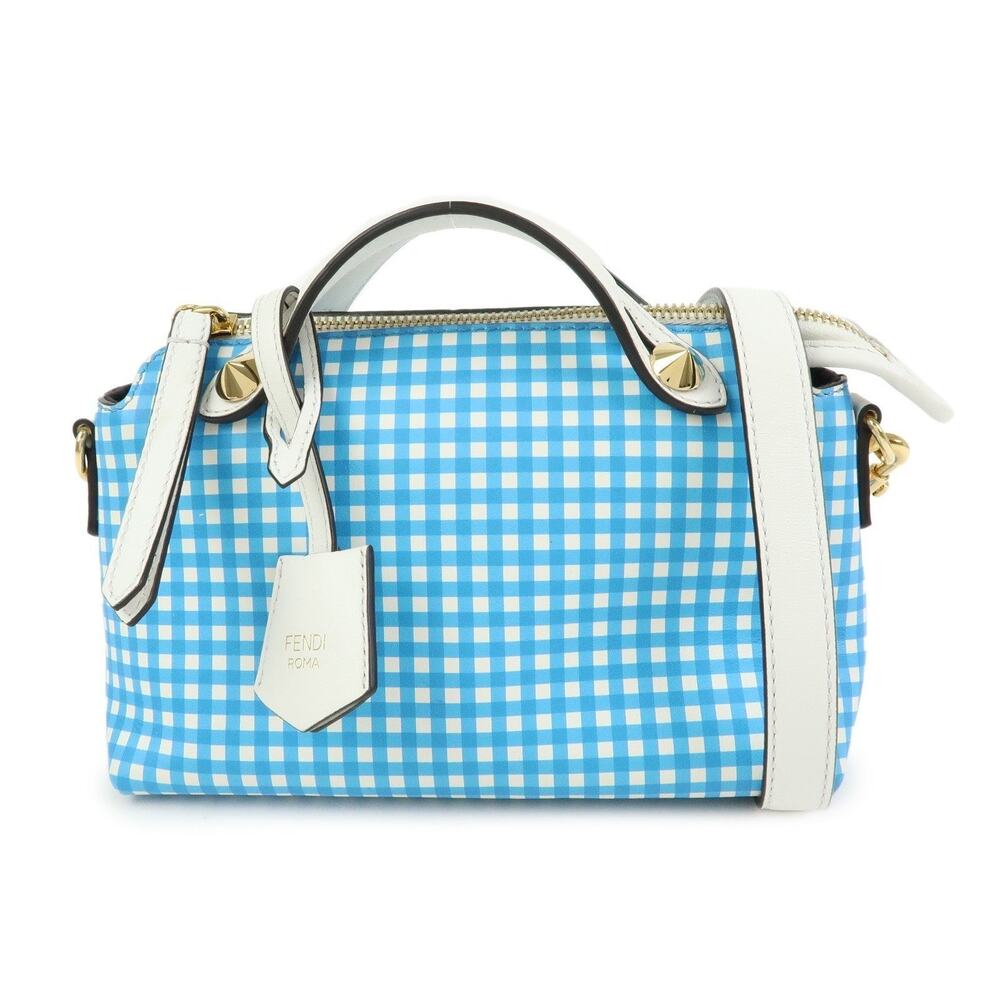 Fendi By The Way Gingham Plaid Calfskin Handbag Blue